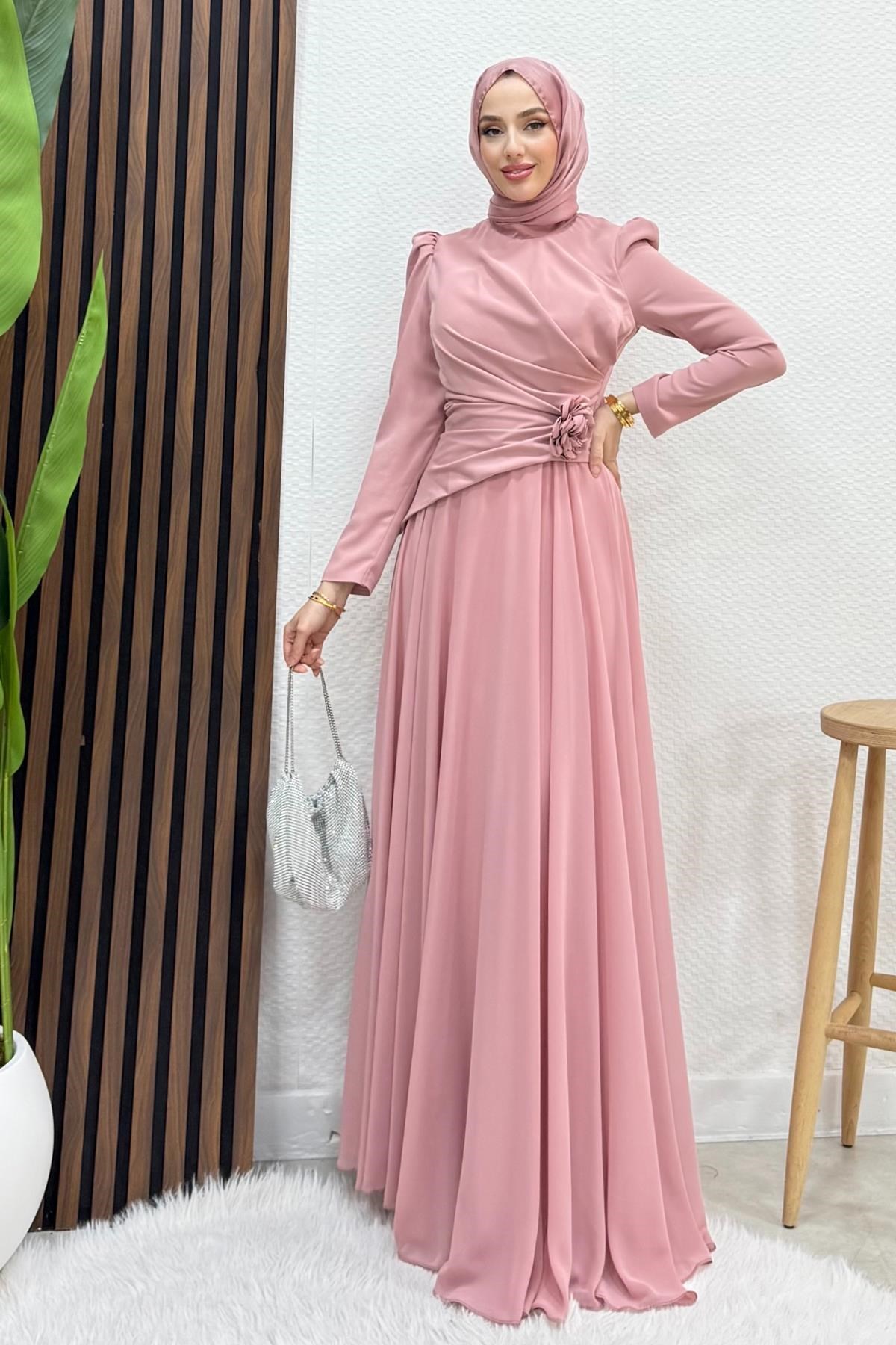 Liva Şifon Abiye Soft Pembe