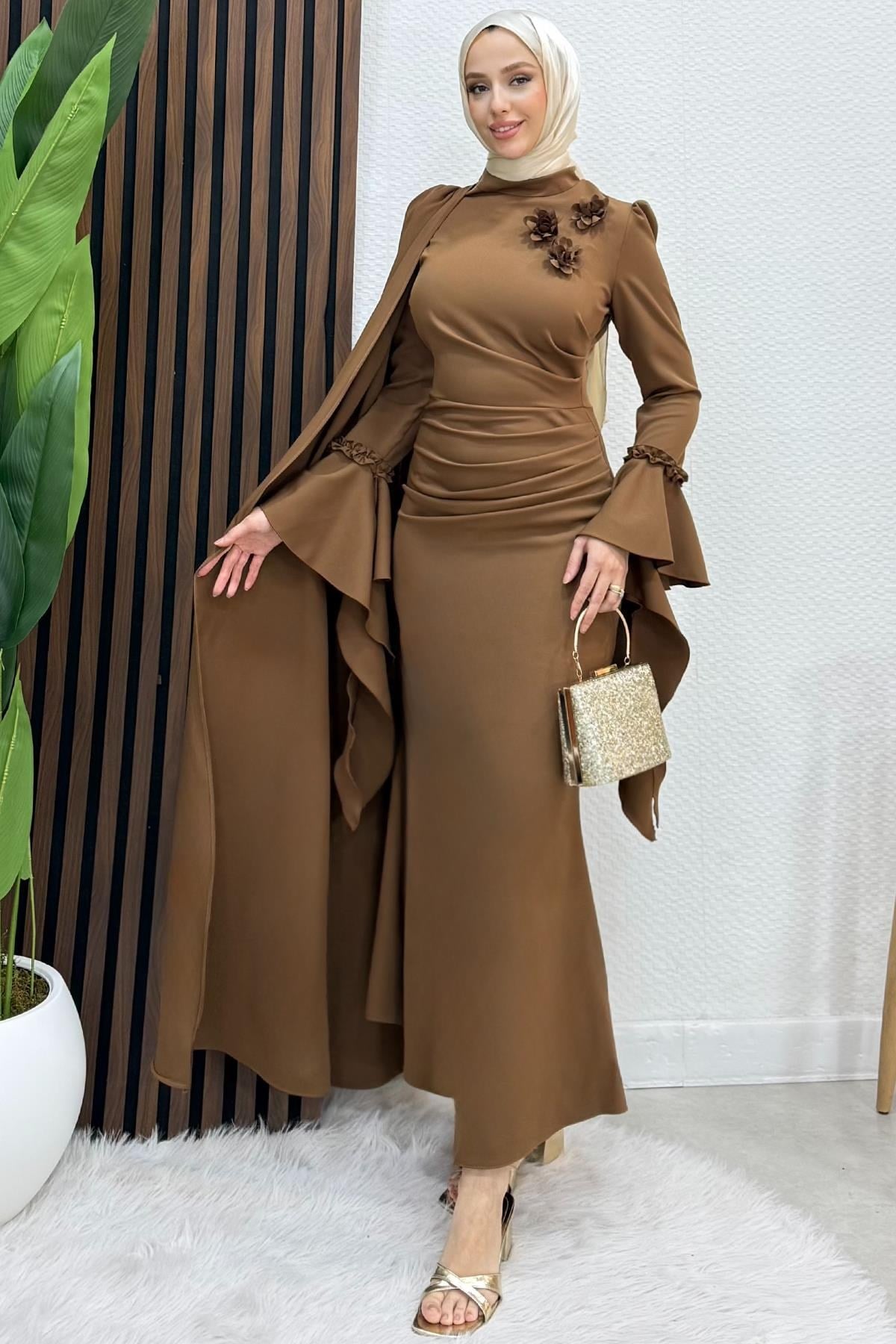 Mahperi Krep Abiye Açık Kahve