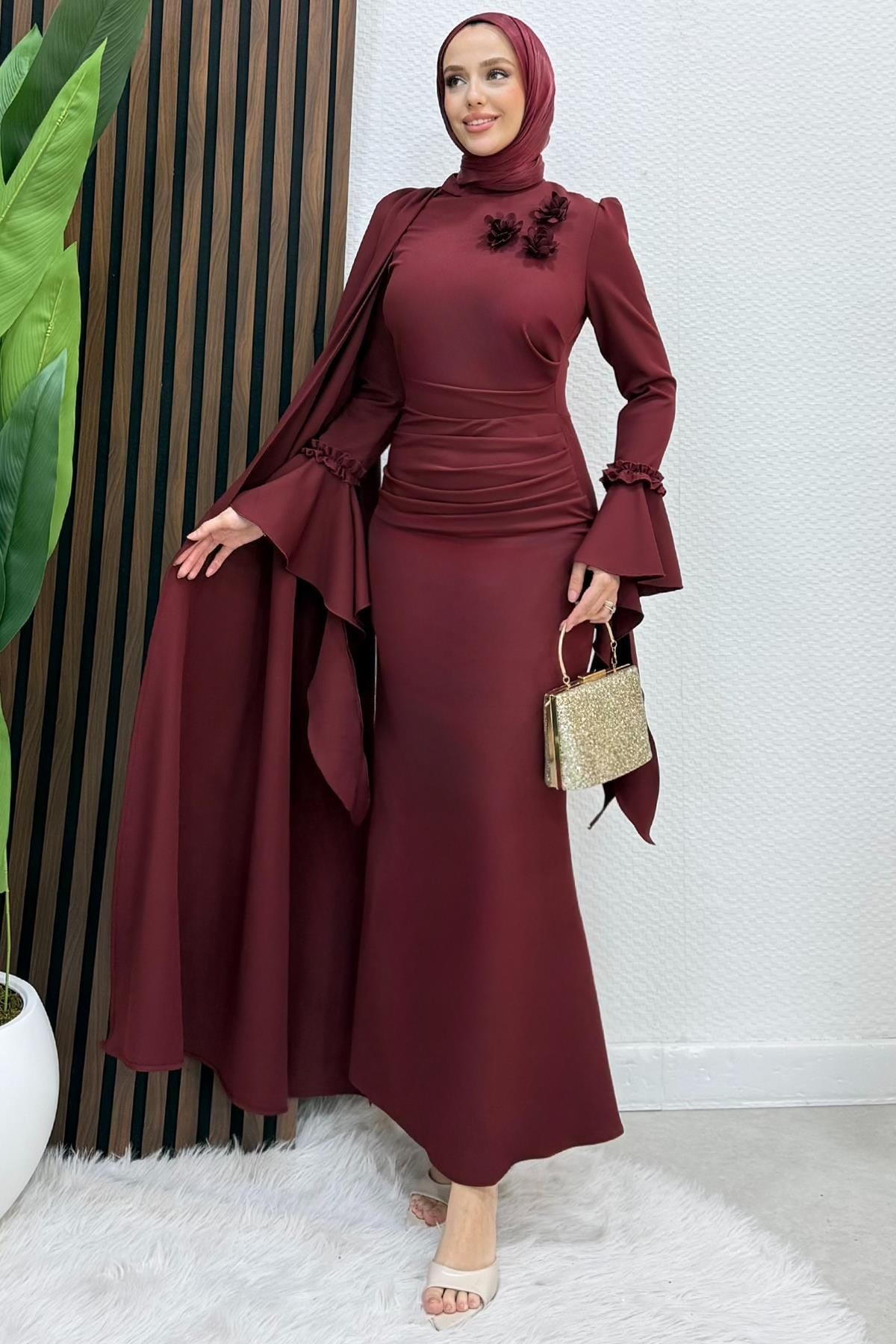 Mahperi Krep Abiye Bordo