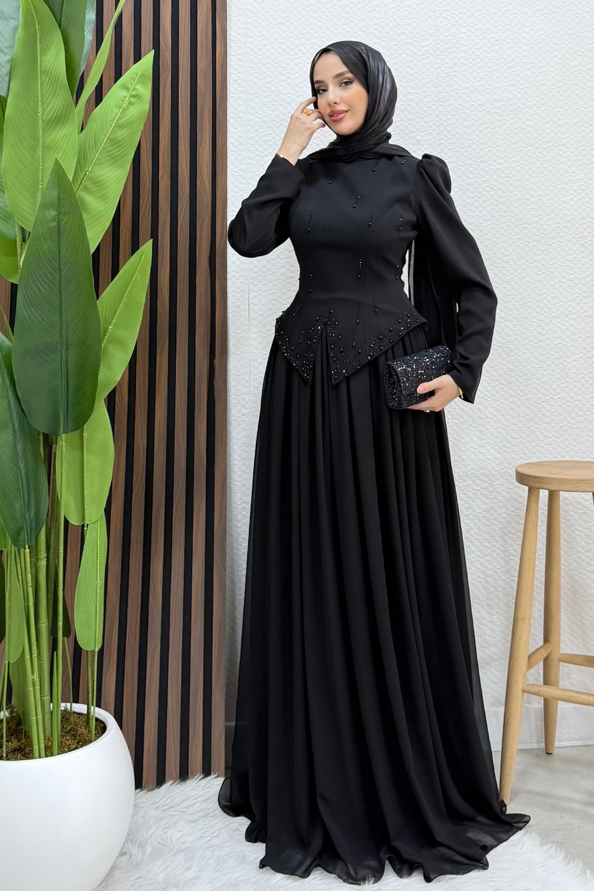 Mahsen Şifon Abiye Siyah
