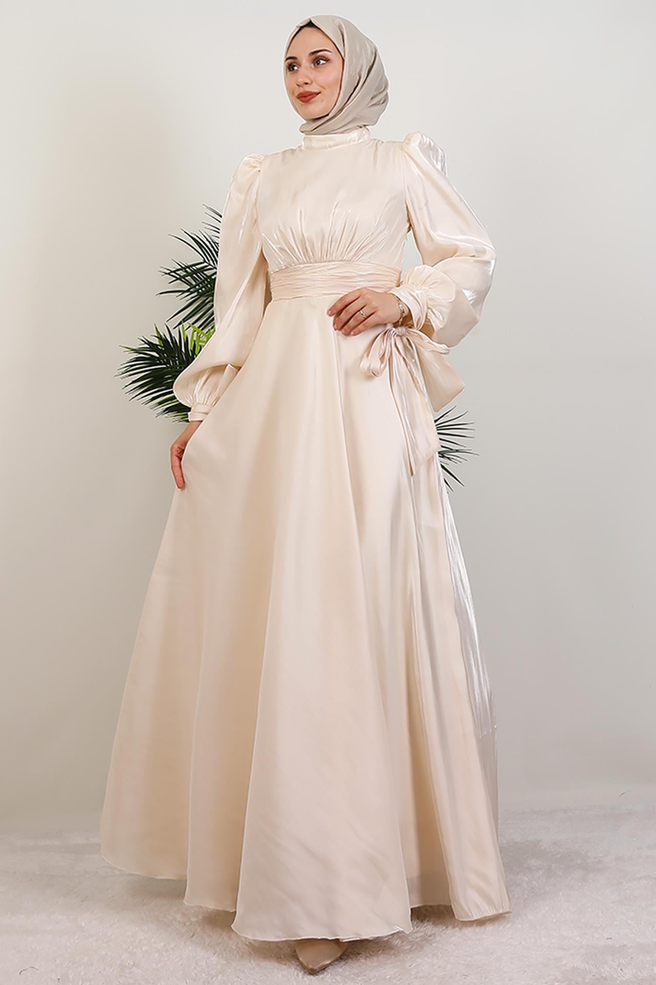 Manolya Organze Abiye Krem