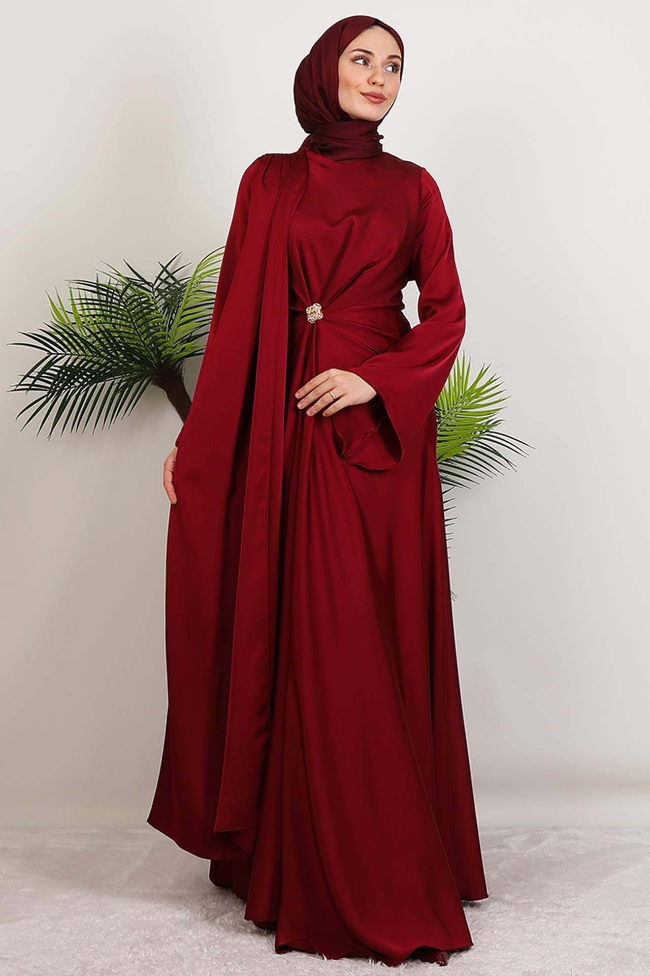 Medusa Saten Abiye Bordo