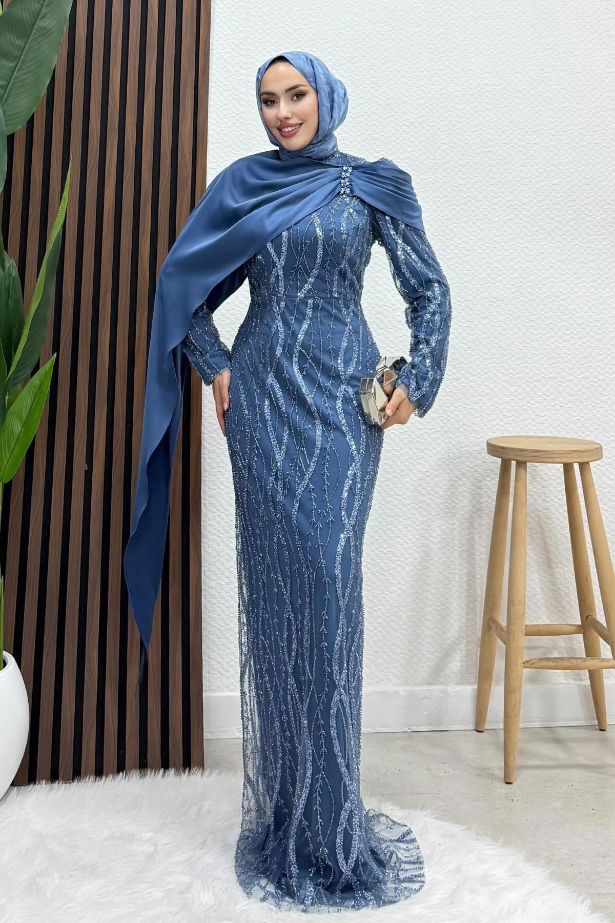 Meral Saten Abiye İndigo