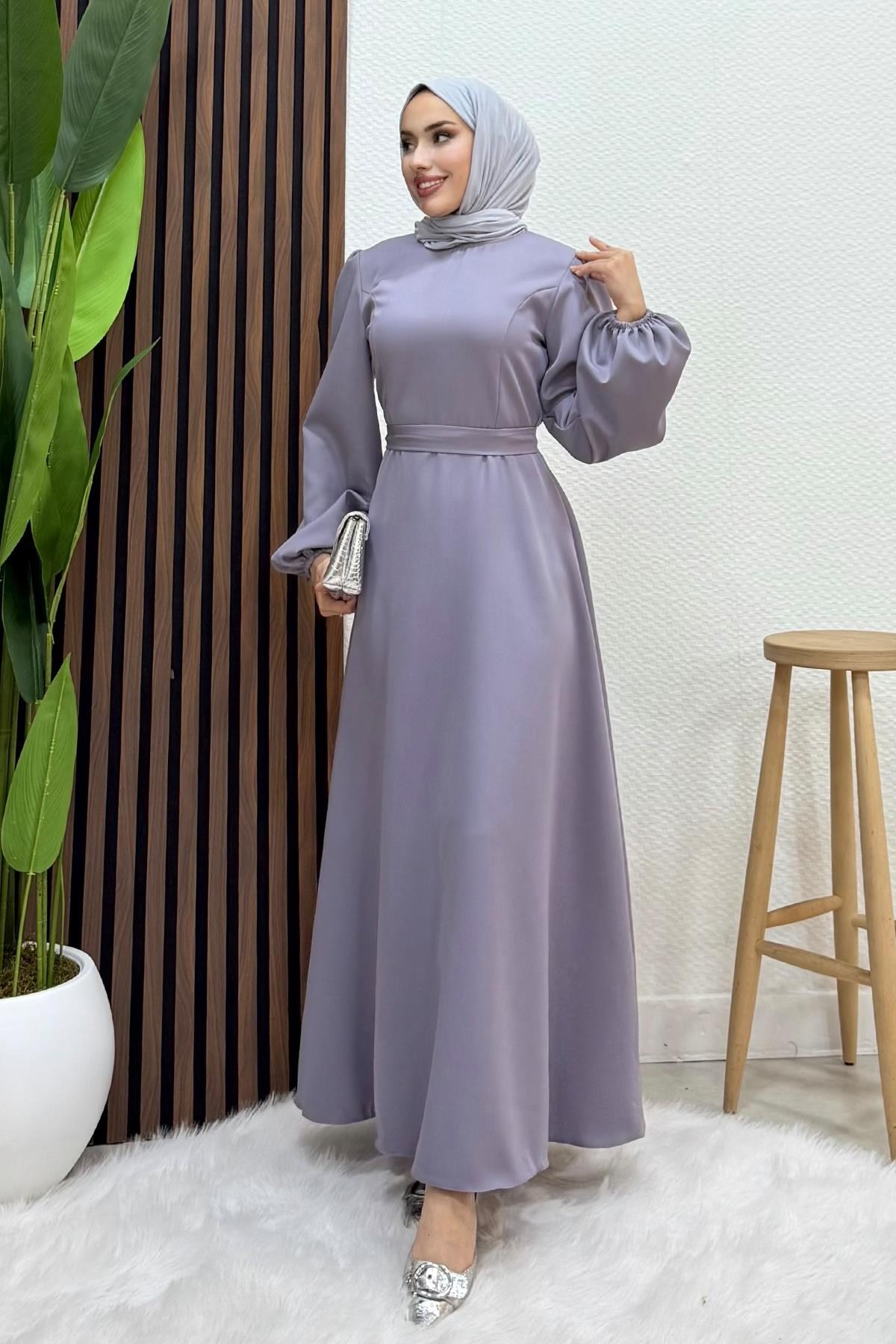 Miya Krep Elbise Koyu Gri