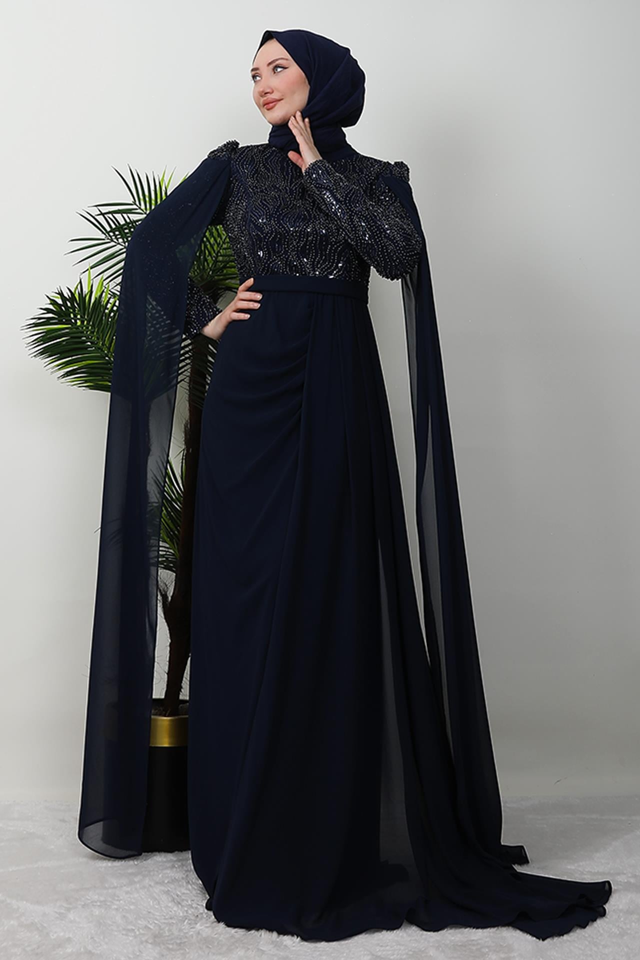 Münteha Tesettür Abiye Lacivert