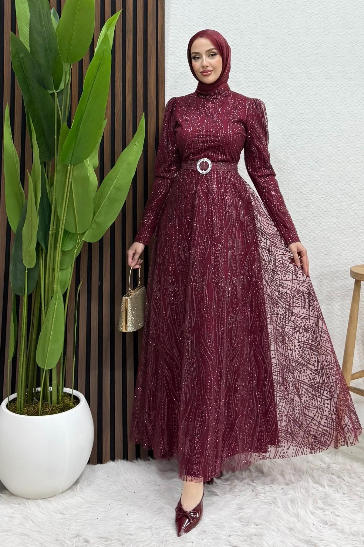 Nilda Simli Abiye Bordo