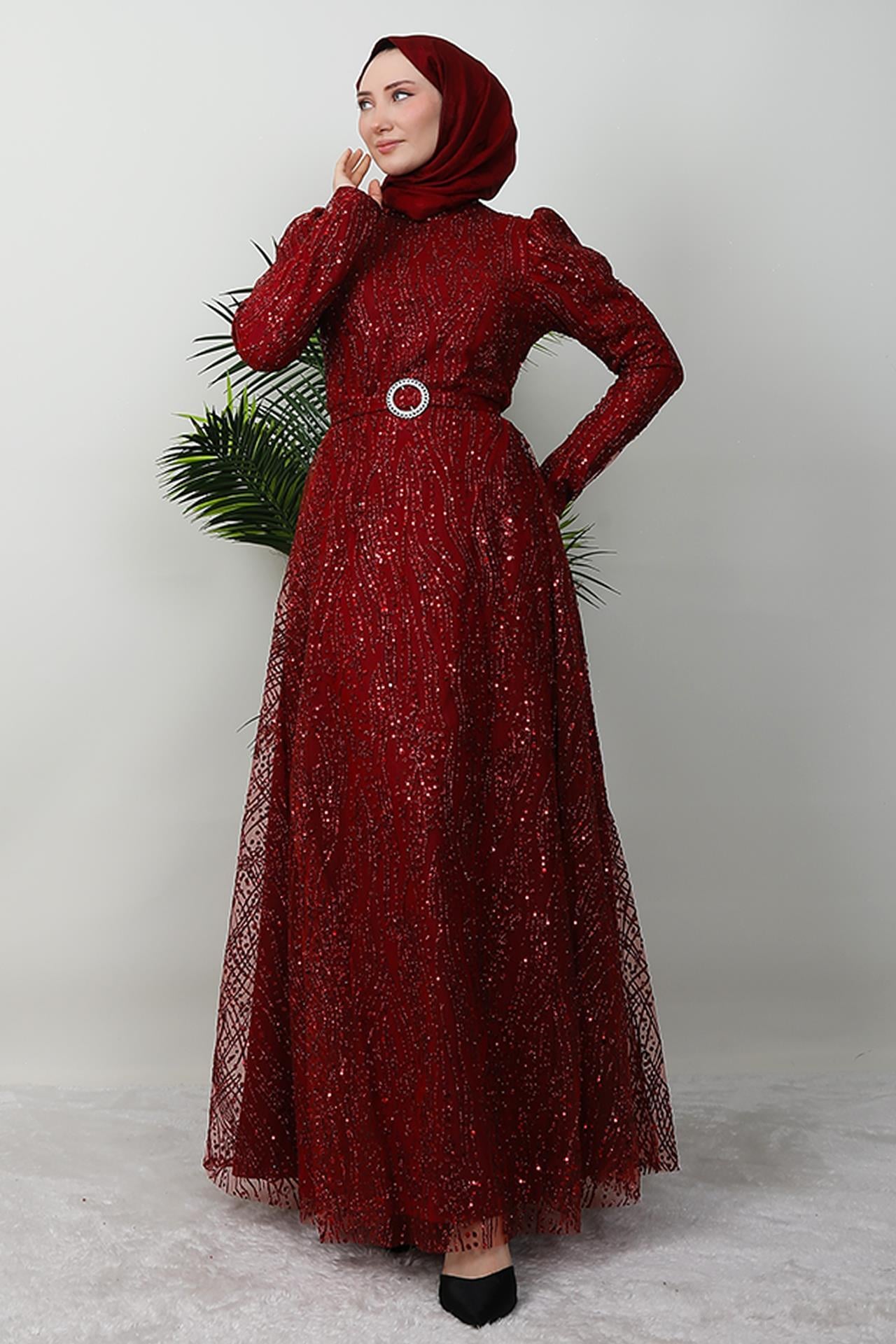 Nilda Simli Abiye Bordo