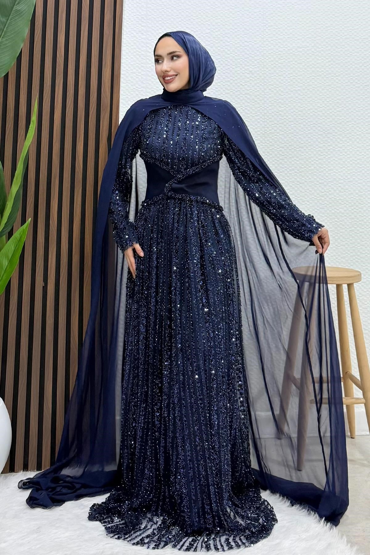 Nilüfer İşleme Abiye Lacivert