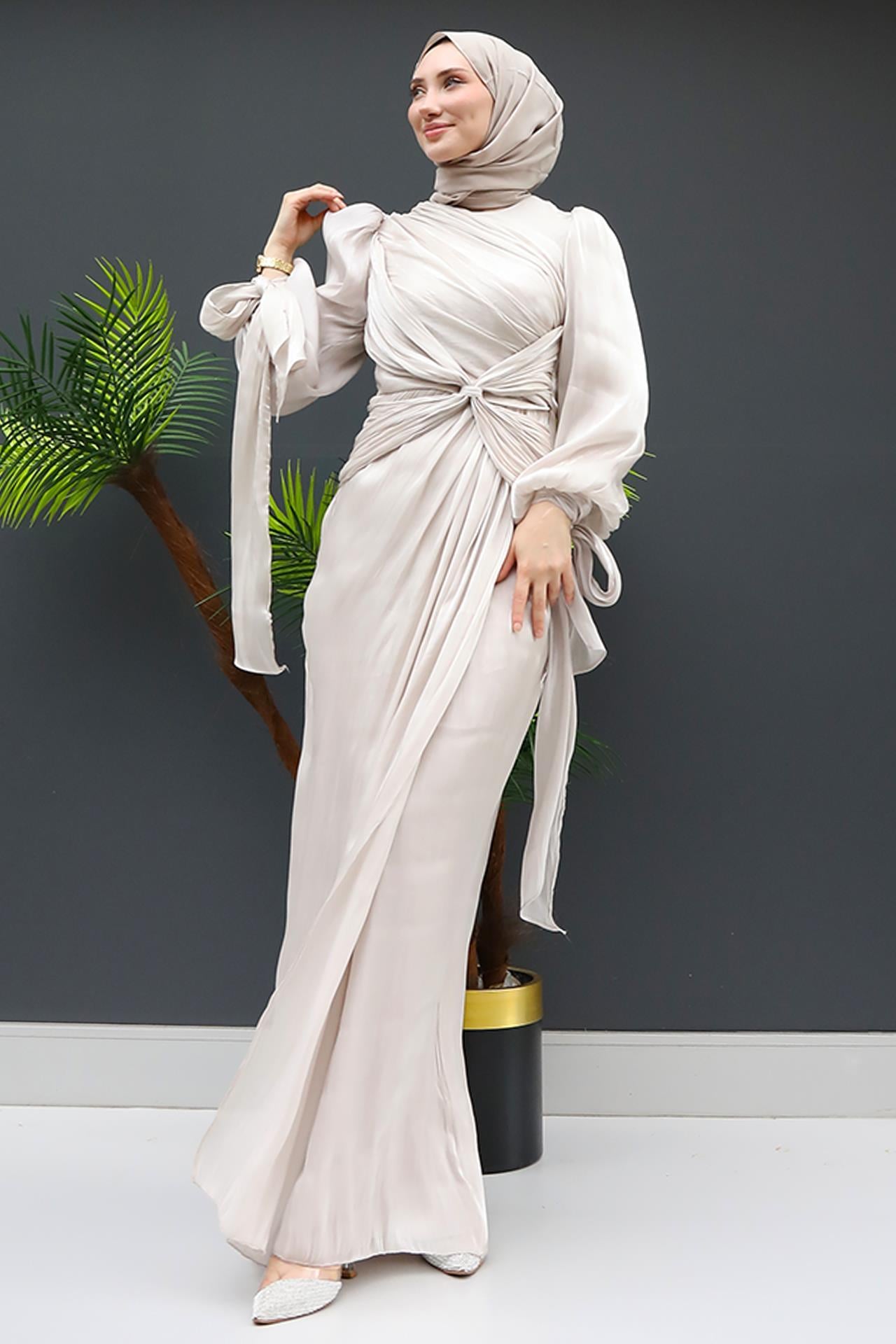 Orkide İpek Abiye Bej