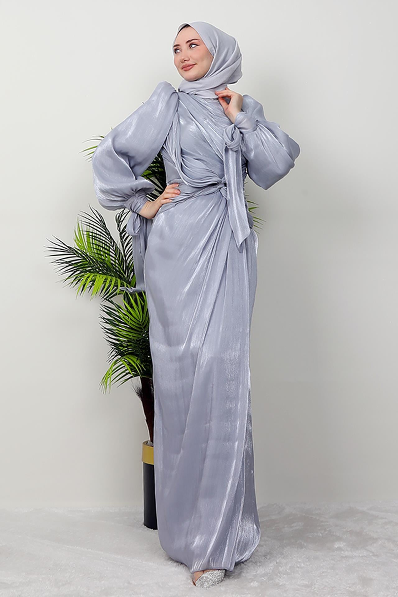 Orkide İpek Abiye Gri