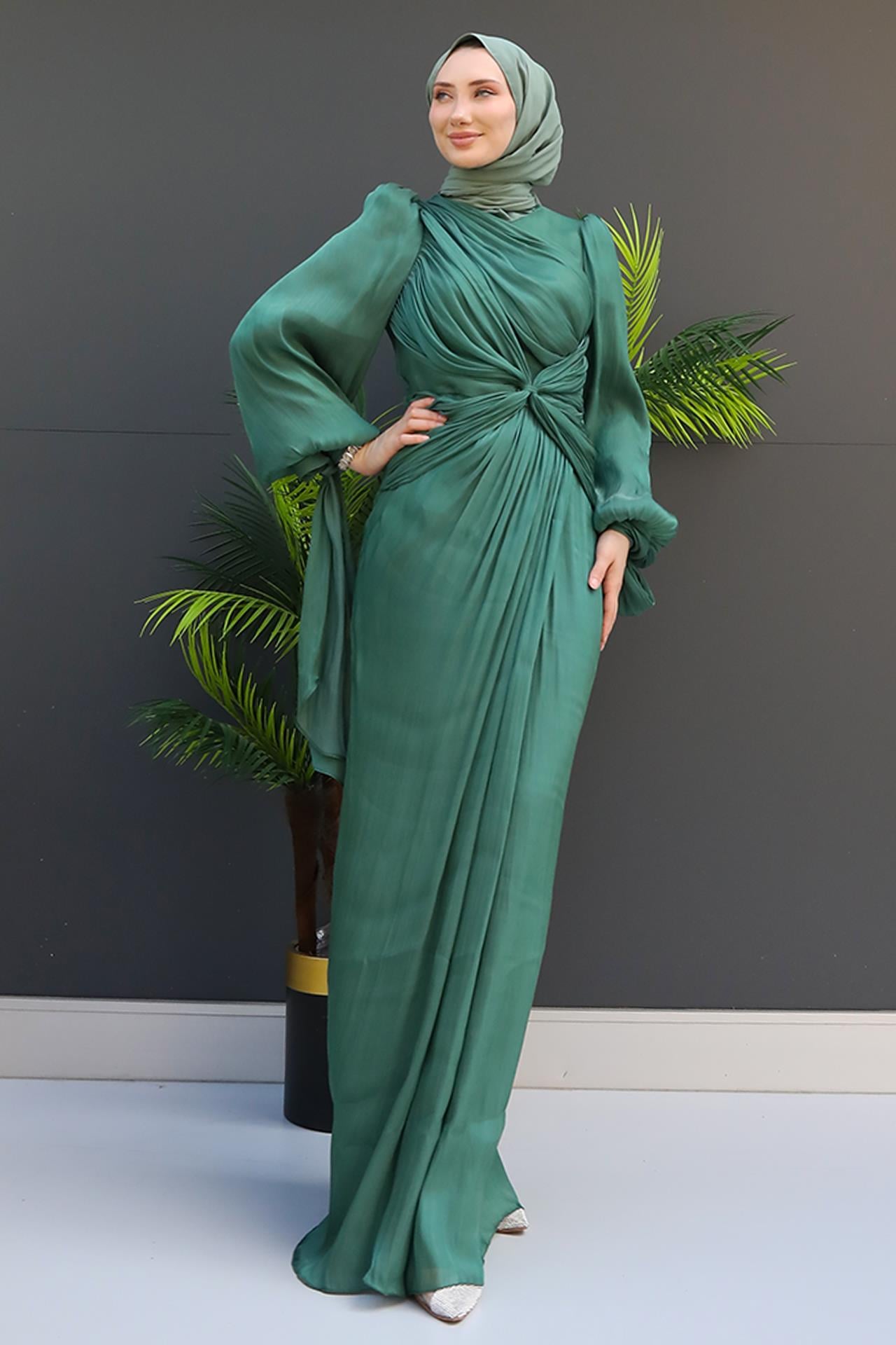 Orkide İpek Abiye Koyu Mint