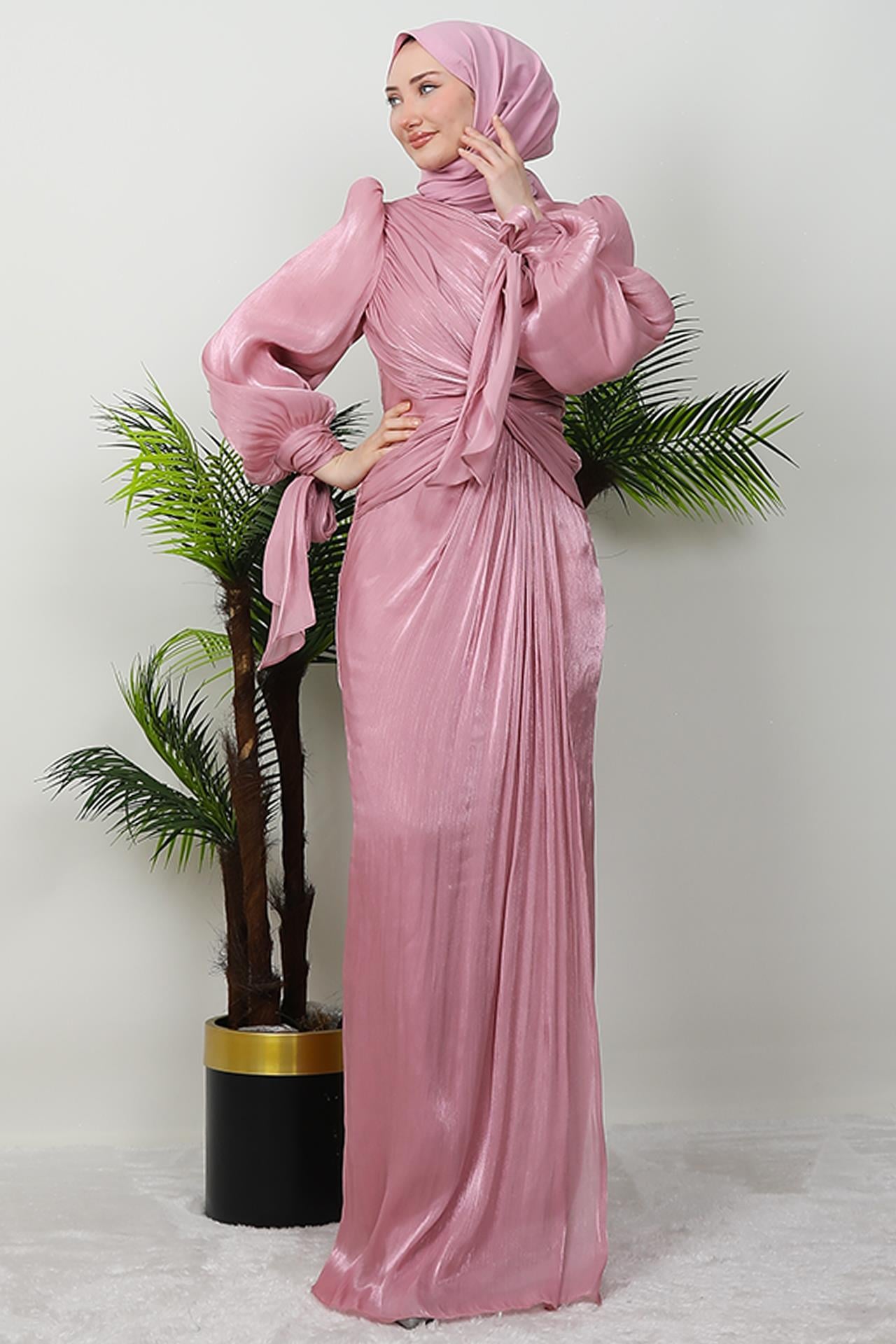 Orkide İpek Abiye Soft Pembe