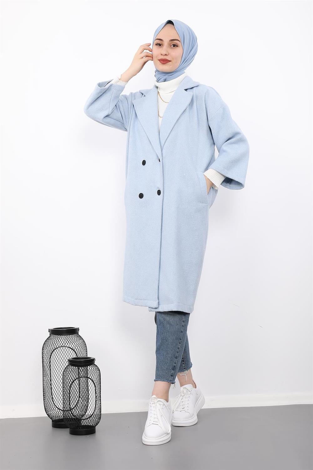 Oversize Dört Düğmeli Kap Bebe Mavi