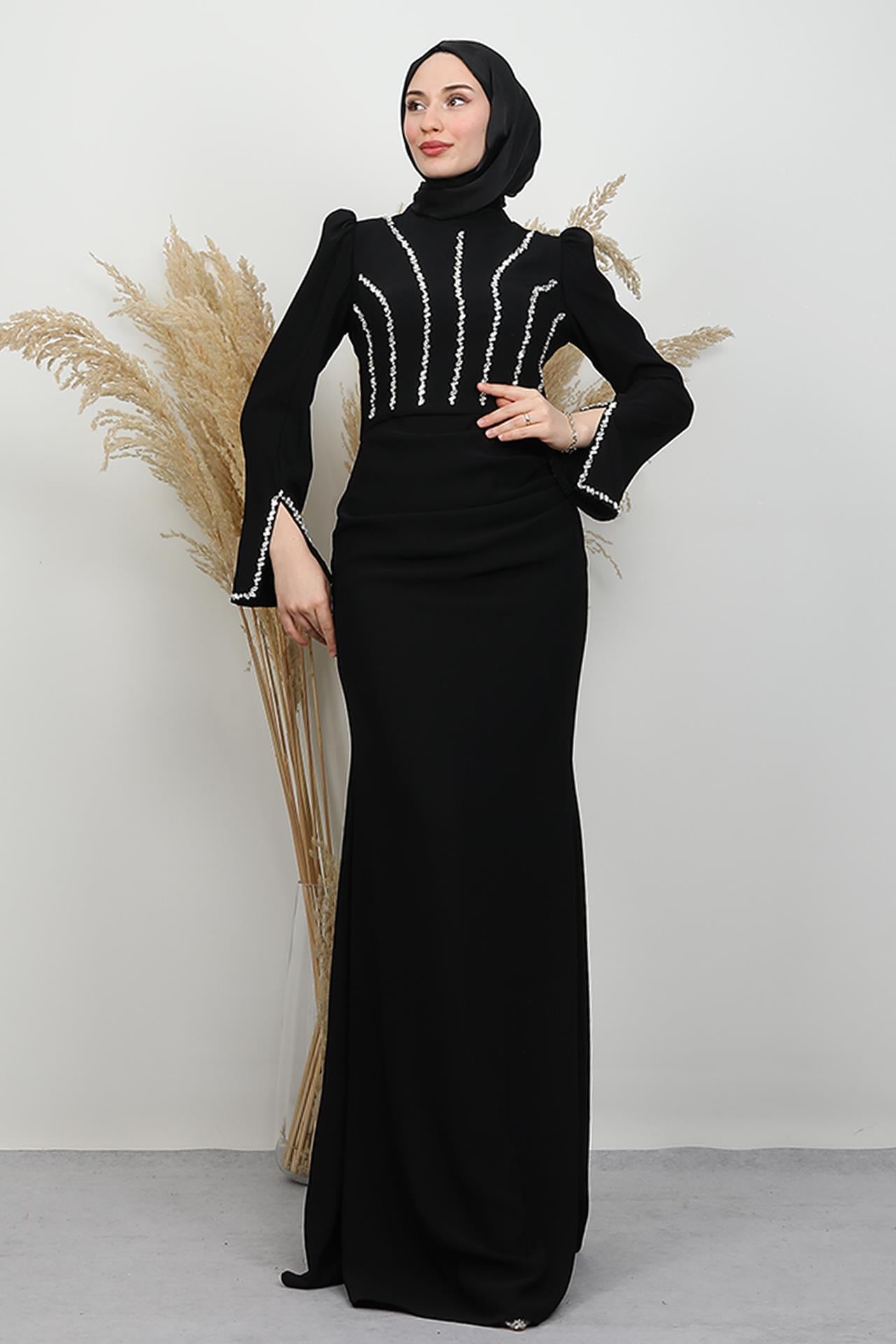 Palmiye Taş Abiye Siyah