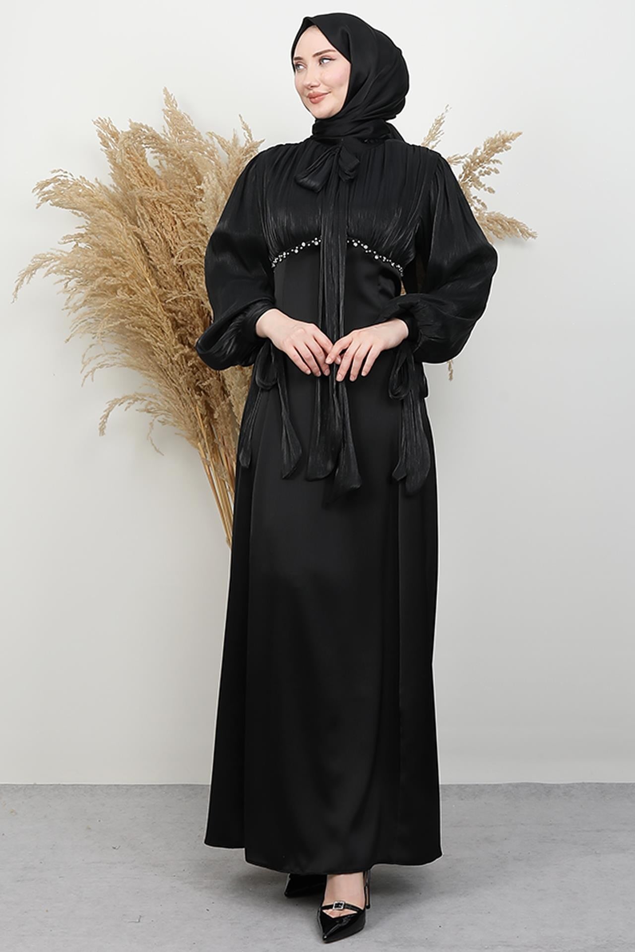 Perla Saten Abiye Siyah
