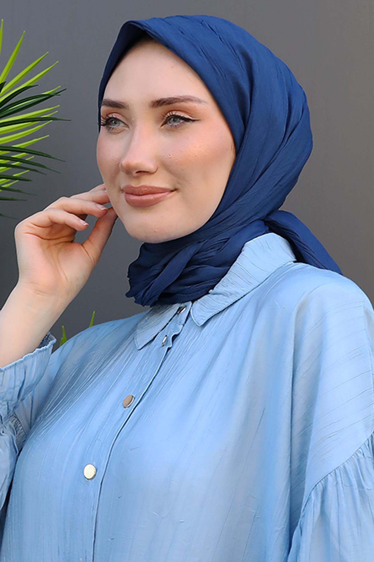 Piliseli Bambu Eşarp Koyu Mavi