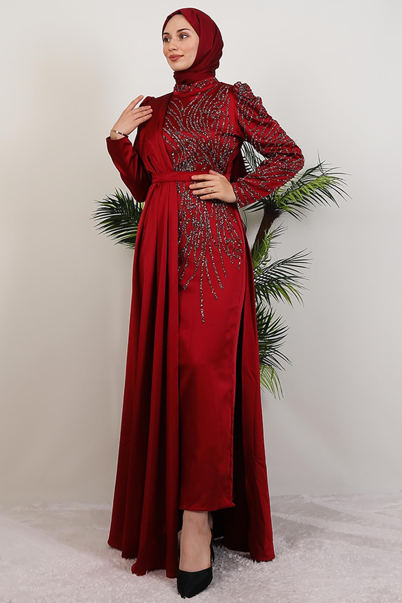 Royal Saten Abiye Bordo