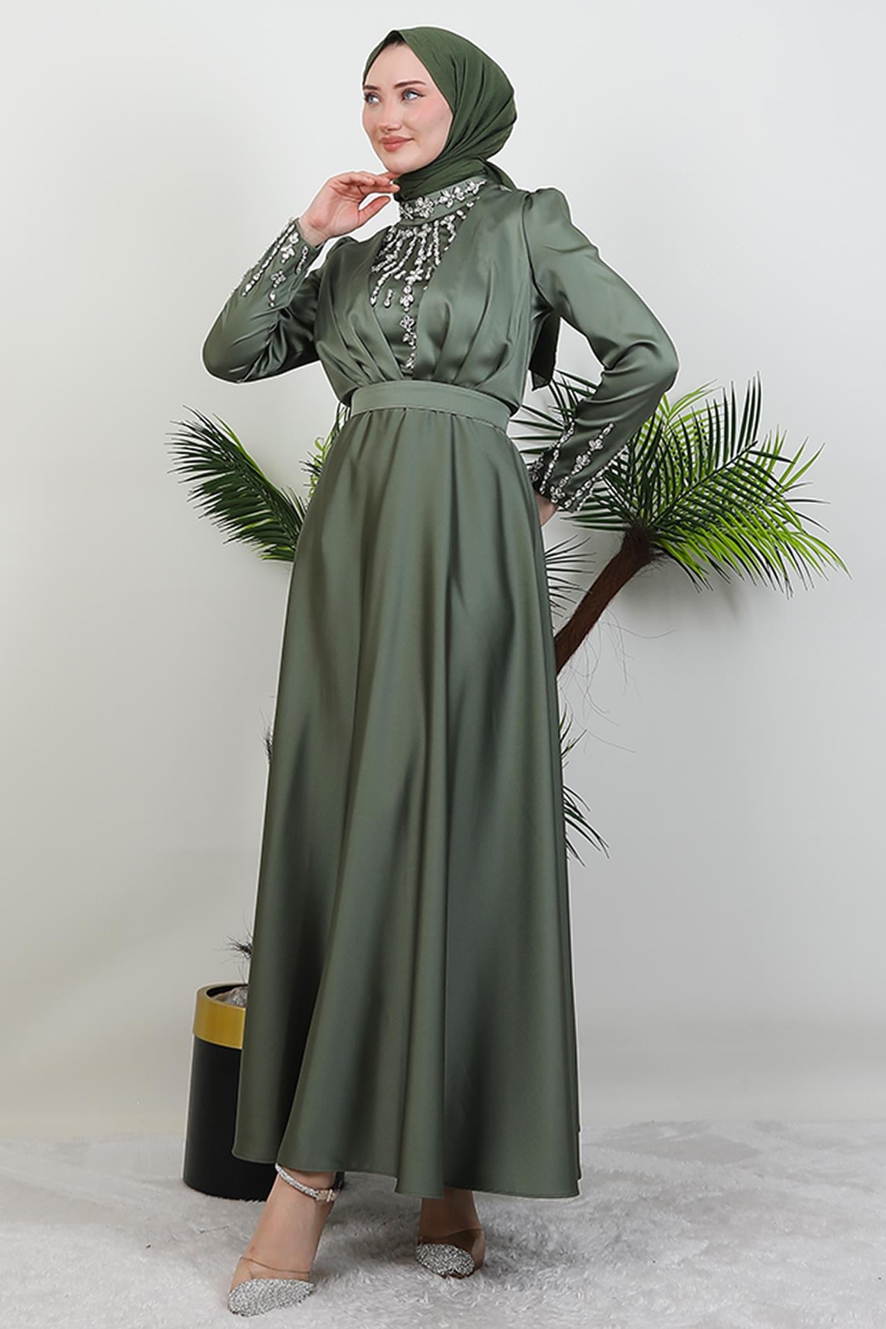 Rüya Taşlı Abiye Haki