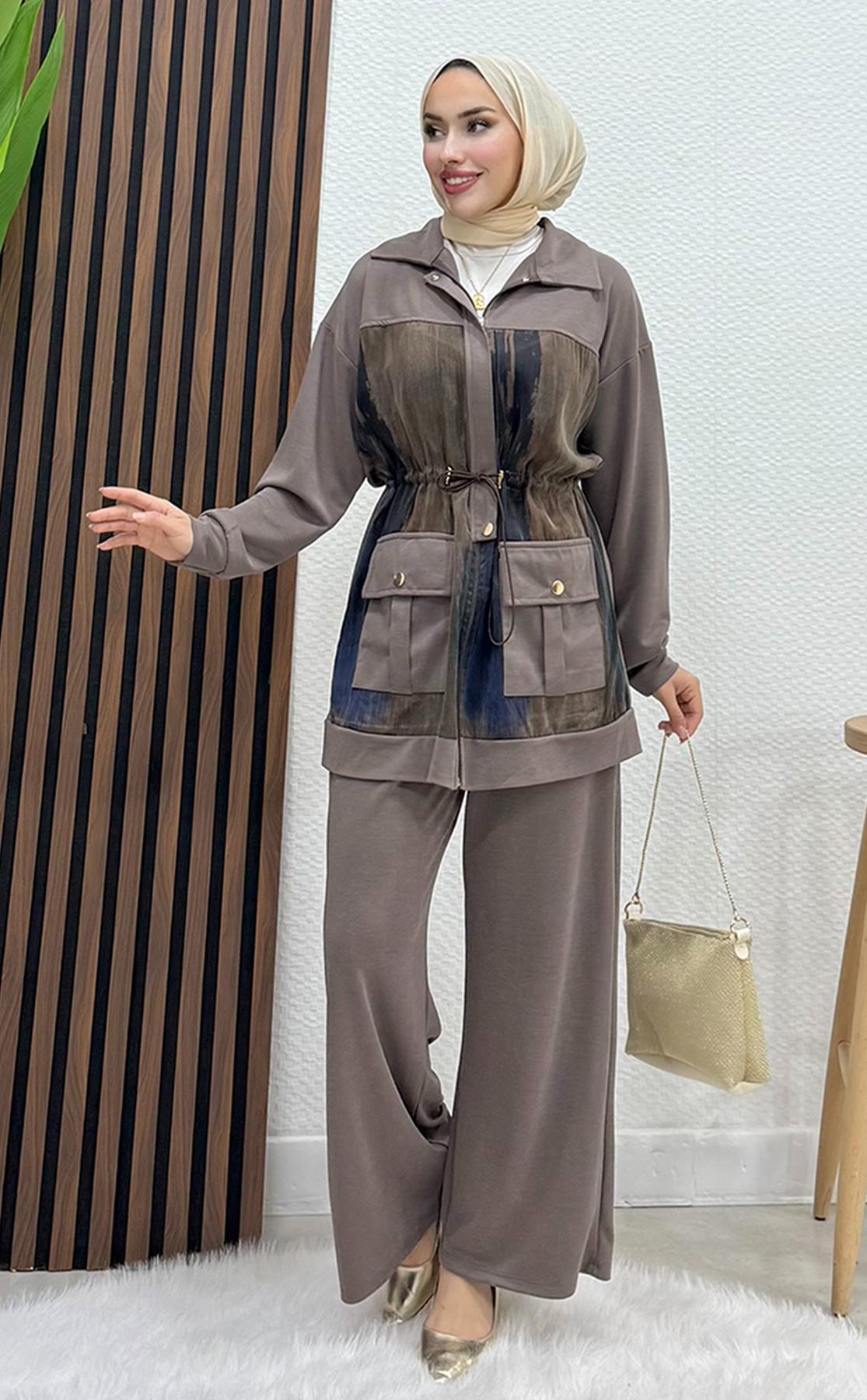 Sarah Fermuarlı Takım Koyu Vizon