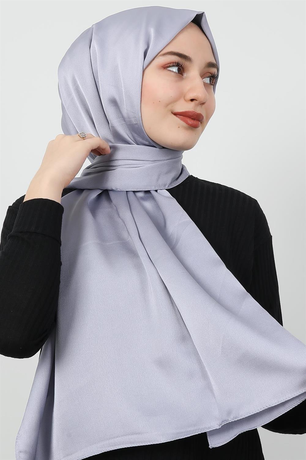Saten İpek Şal Açık Gri
