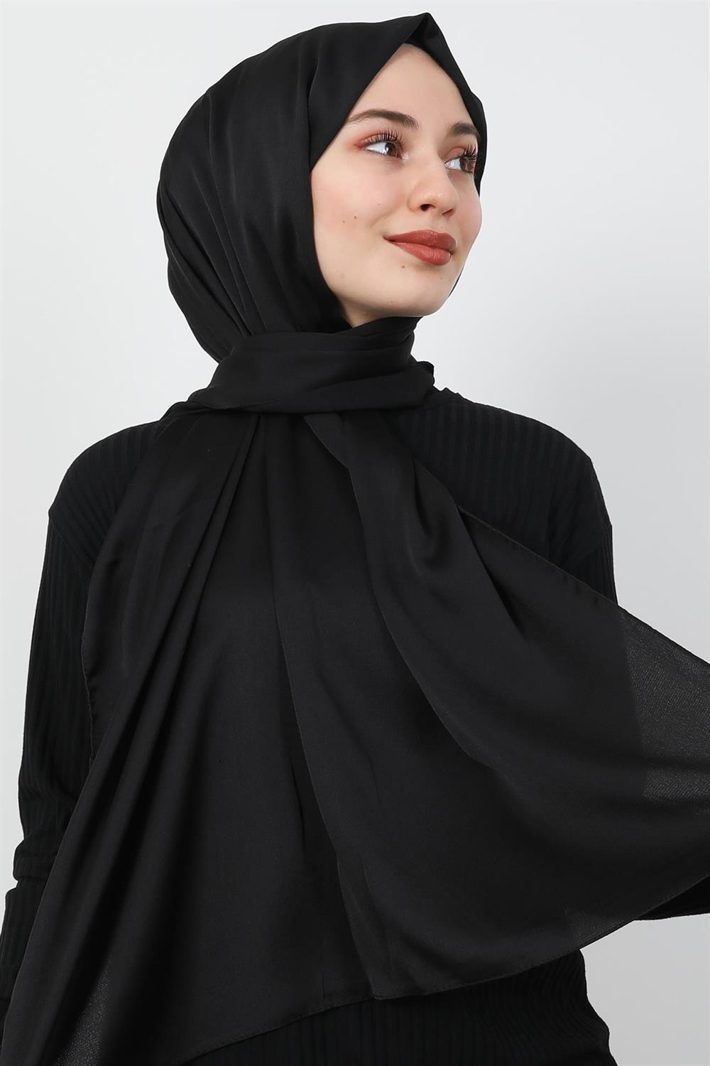 Saten İpek Şal Siyah