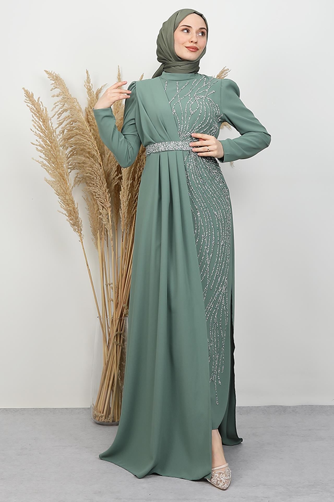 Serra Krep Elbise Soft Yeşil