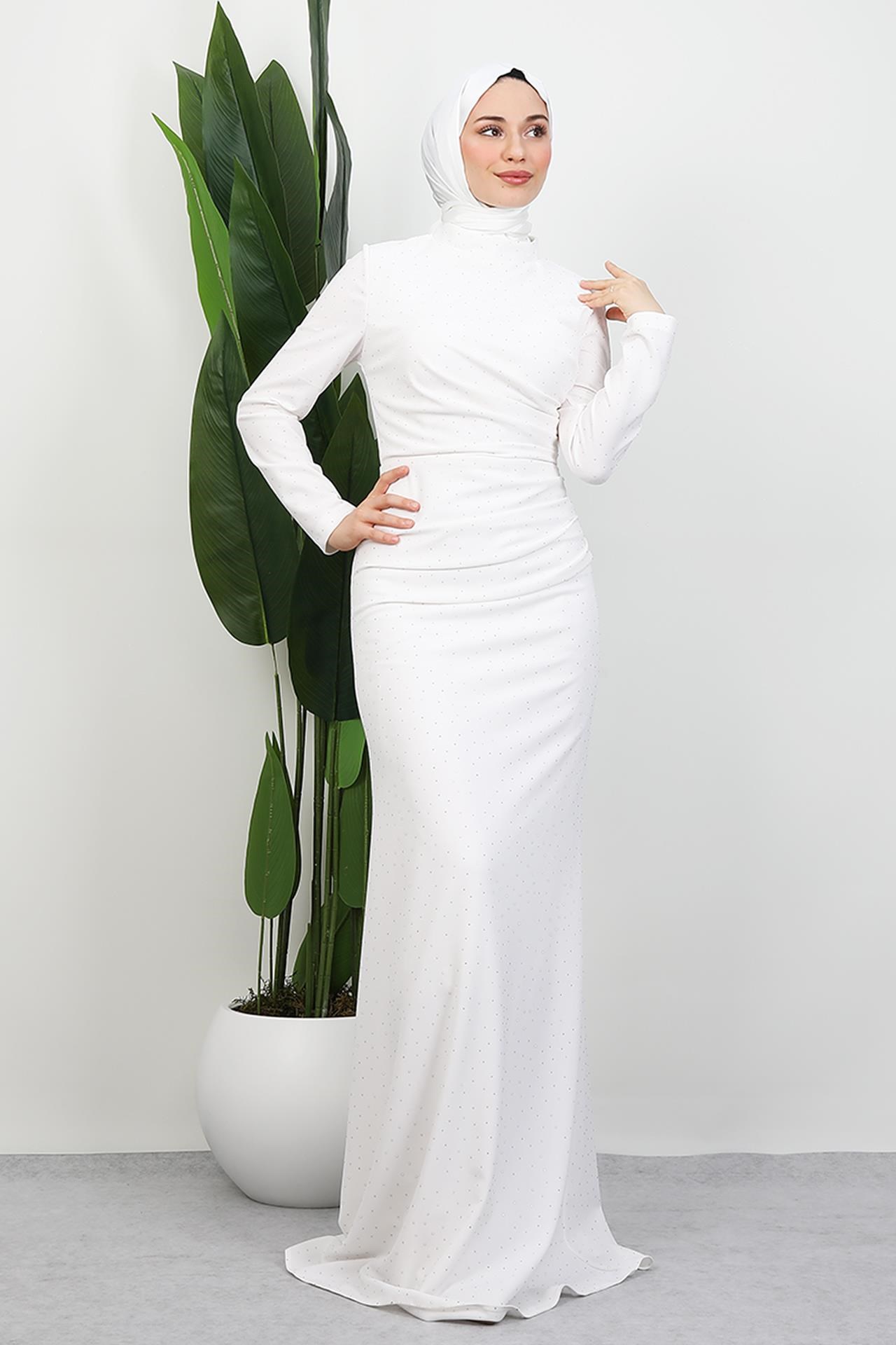Taşlı Asena Elbise Beyaz