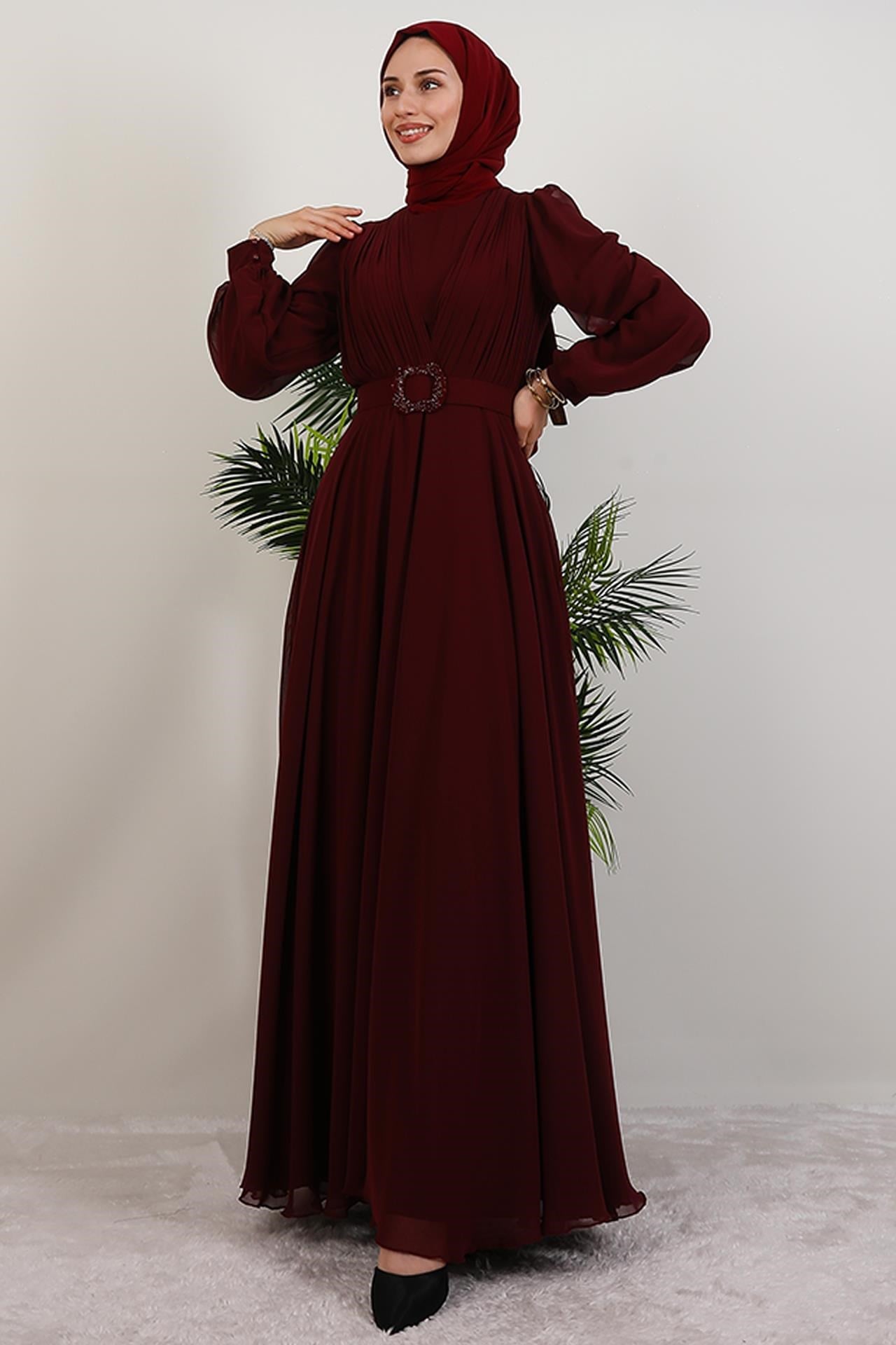 Tuğba Şifon Elbise Bordo