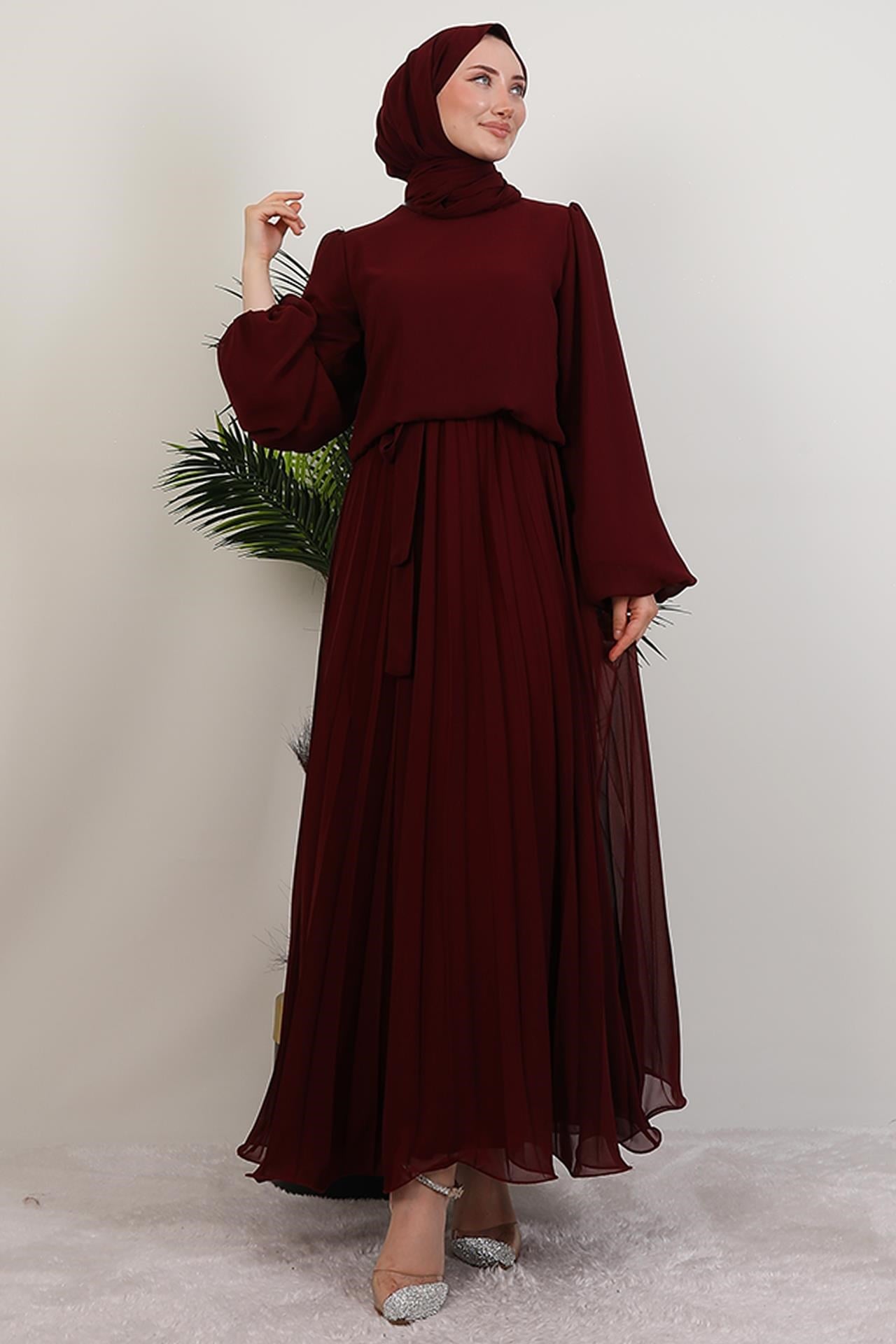 Ümra Şifon Elbise Bordo