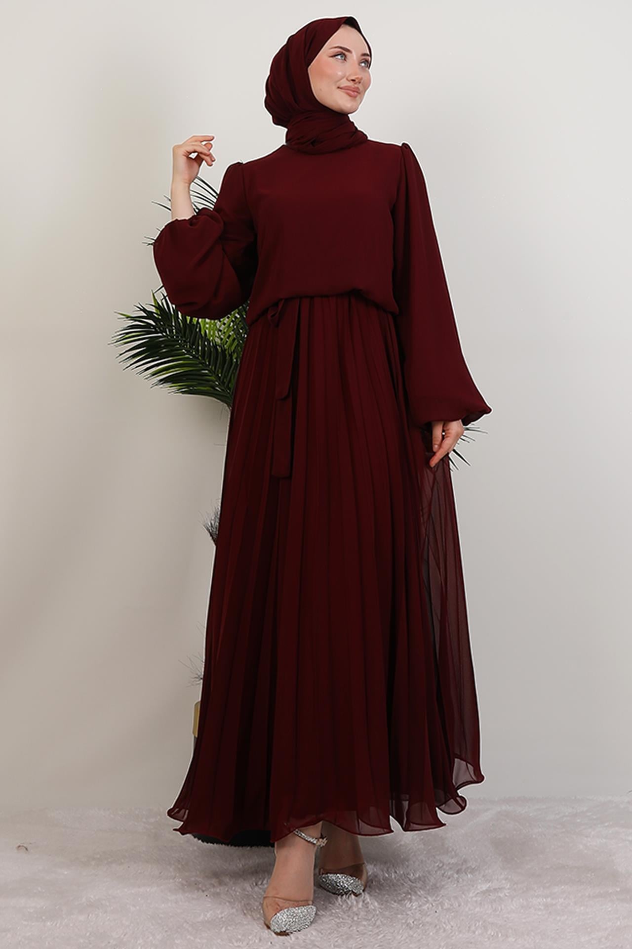 Ümra Şifon Elbise Bordo