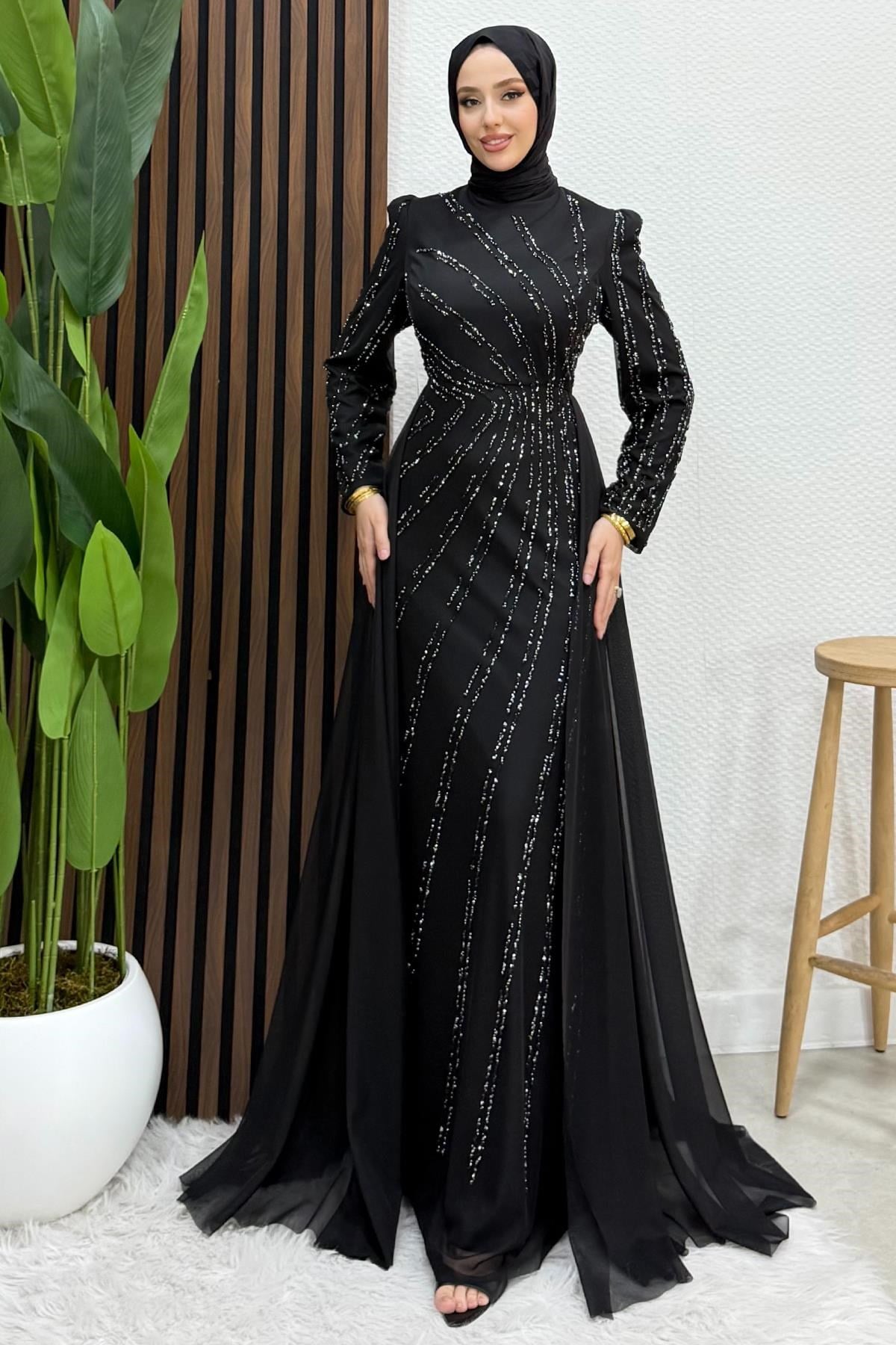 Velya Şifon Abiye Siyah