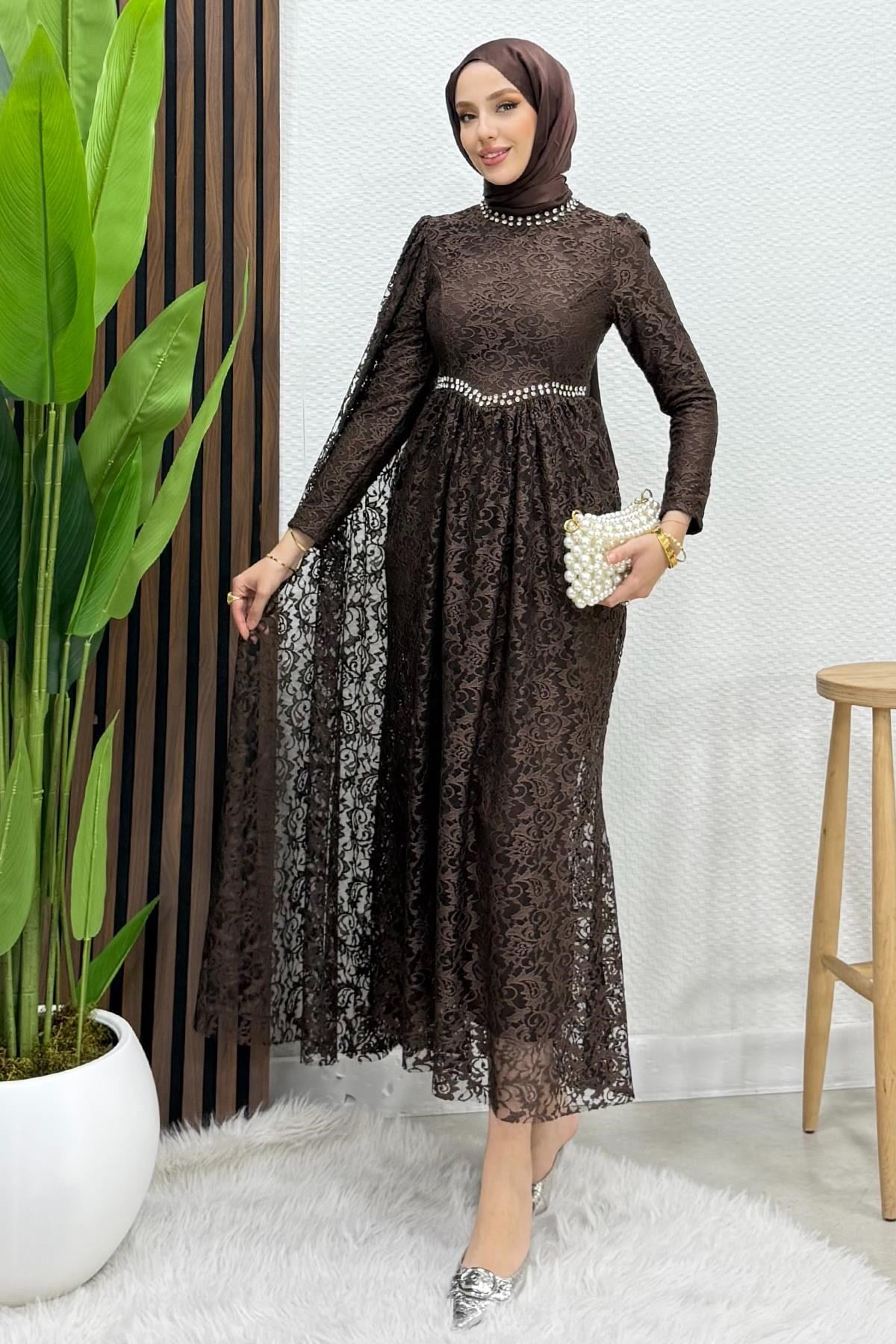 Veylin Dantel Abiye Acı Kahve