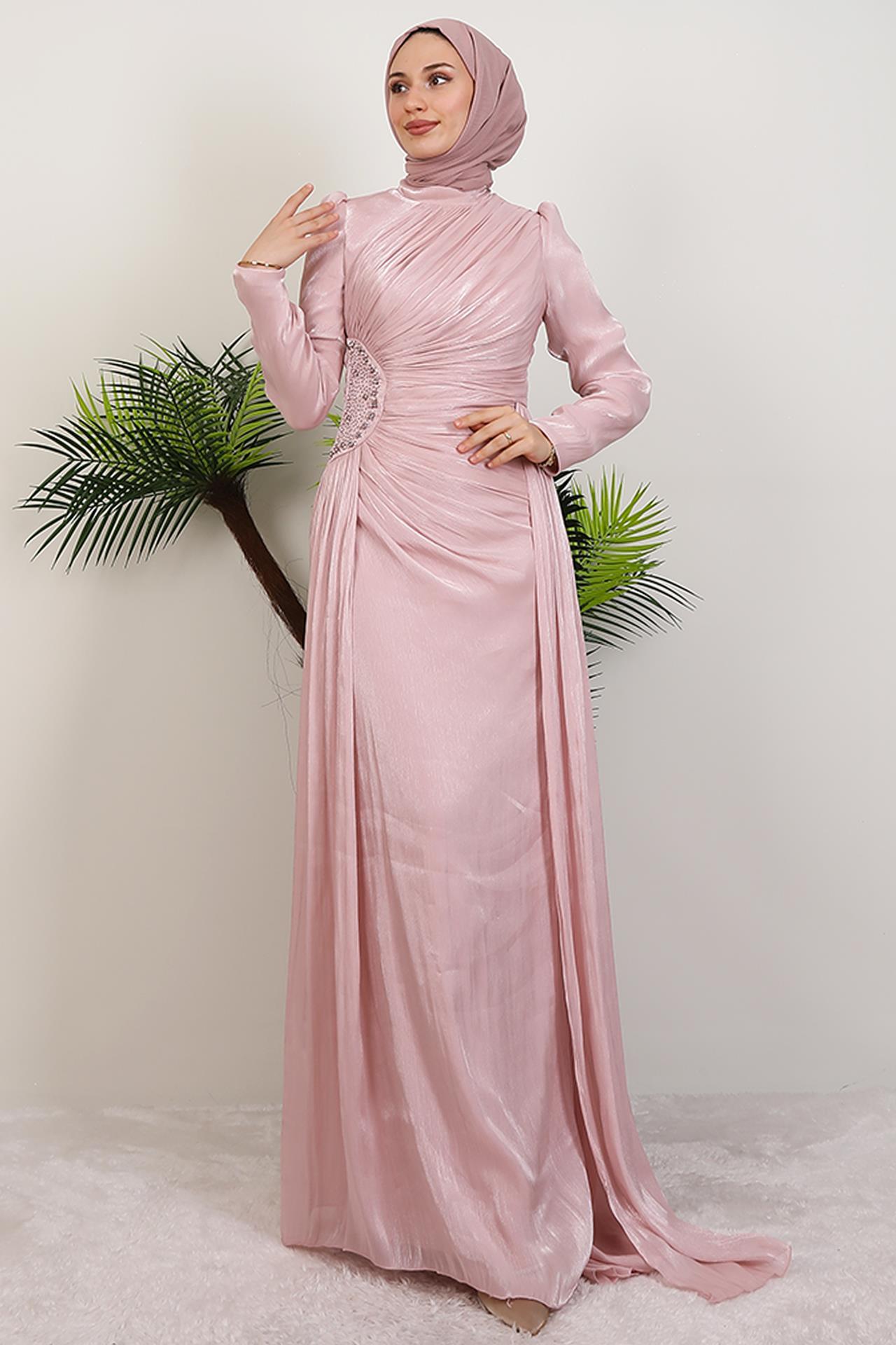 Yaren Taş Detay Abiye Soft Pembe