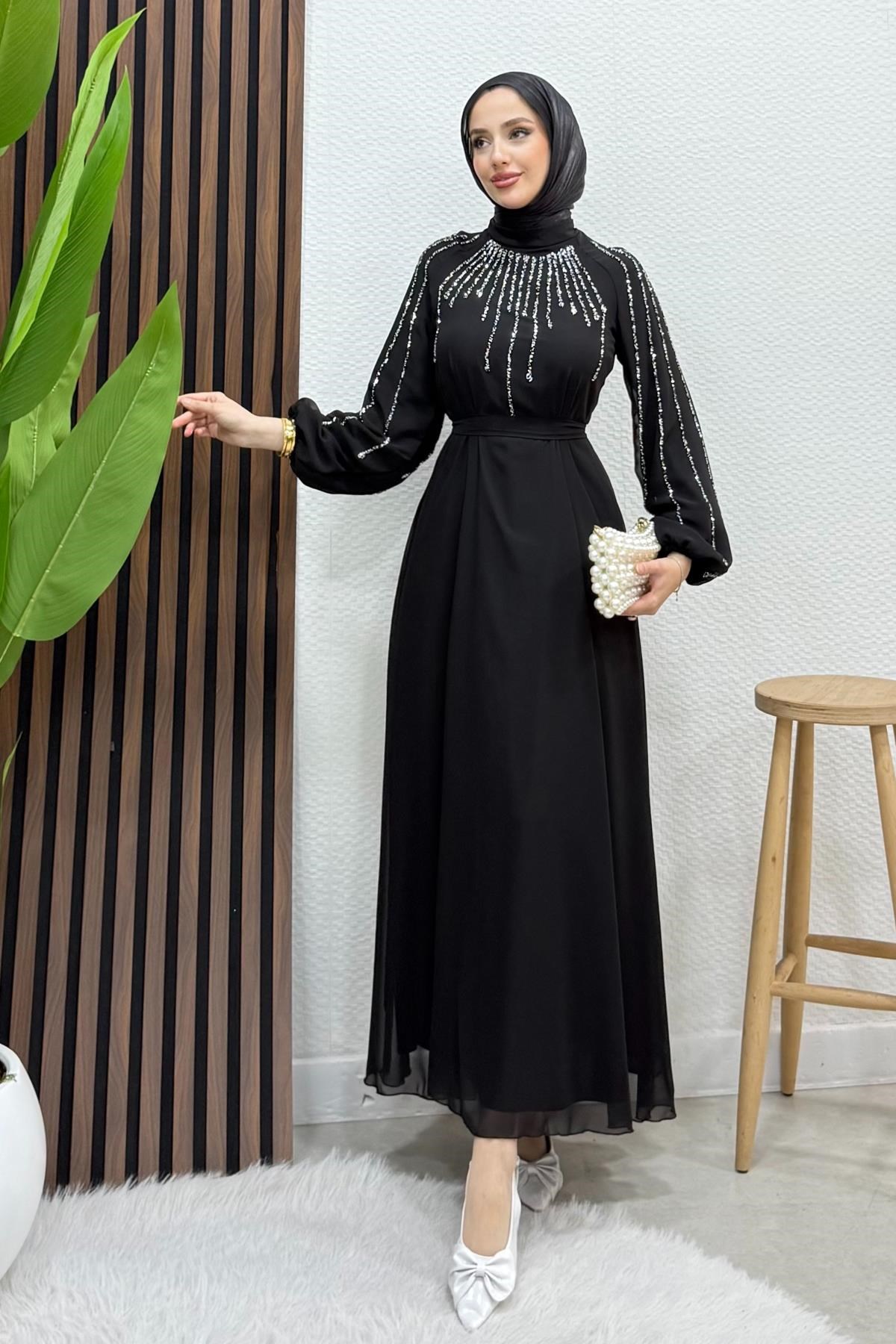 Yeşim Şifon Abiye Siyah