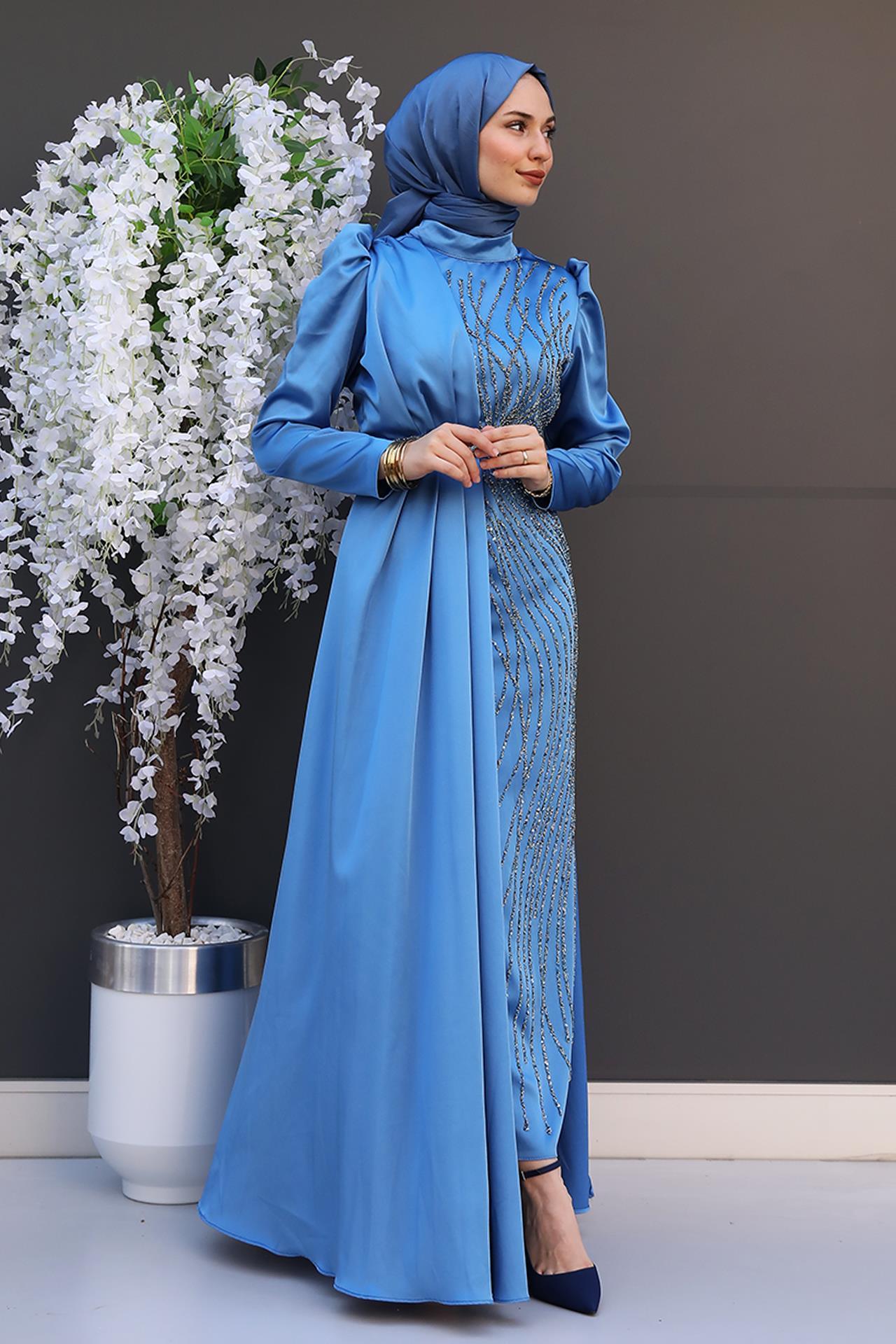 Yonca Pelerin Abiye Mavi