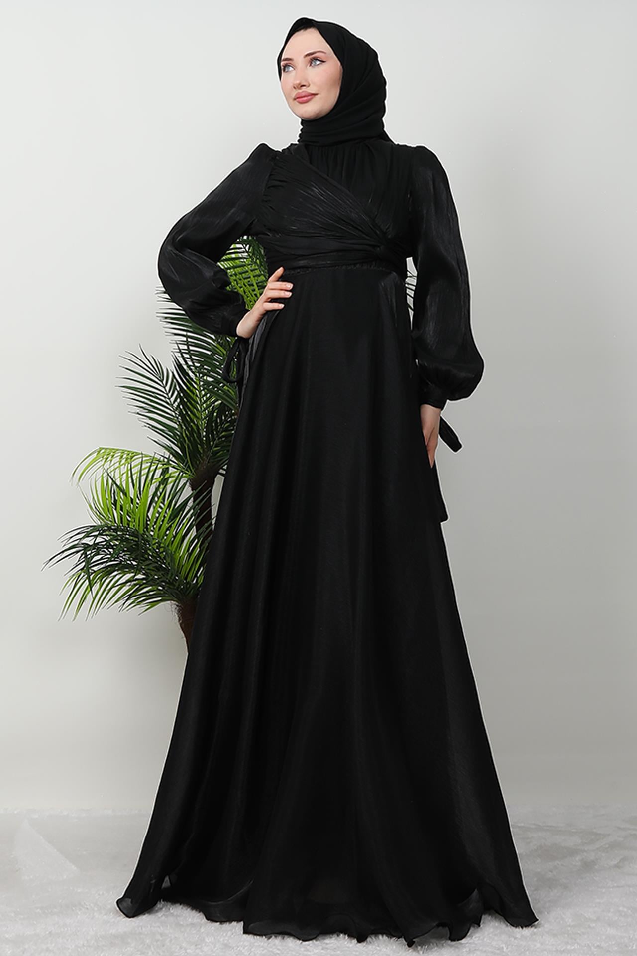 Zambak İpek Abiye Siyah