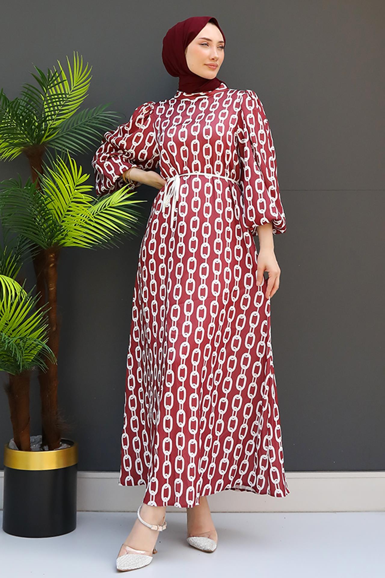 Zincir Model Elbise Bordo