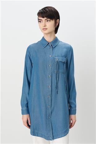 Nihan Kuşgözü Detaylı Tencel Tunik Buz