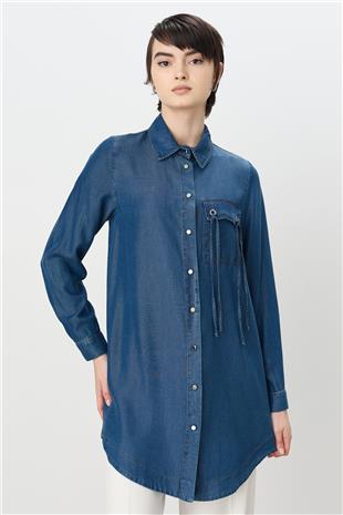 Nihan Kuşgözü Detaylı Tencel Tunik İndigo