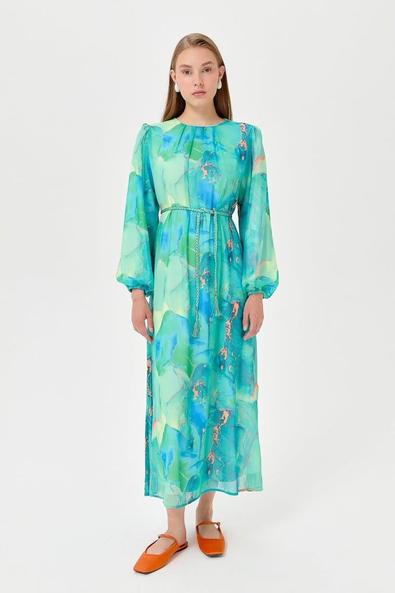 Nihan Balon Kol Şifon Elbise