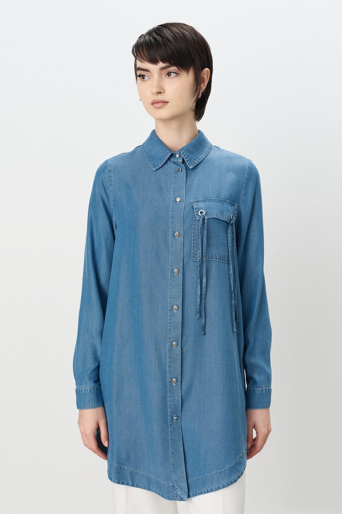 Nihan Kuşgözü Detaylı Tencel Tunik Buz