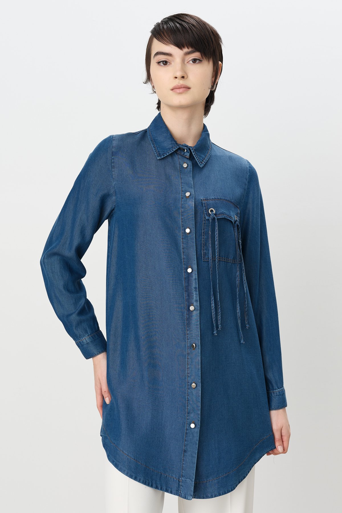 Nihan Kuşgözü Detaylı Tencel Tunik İndigo