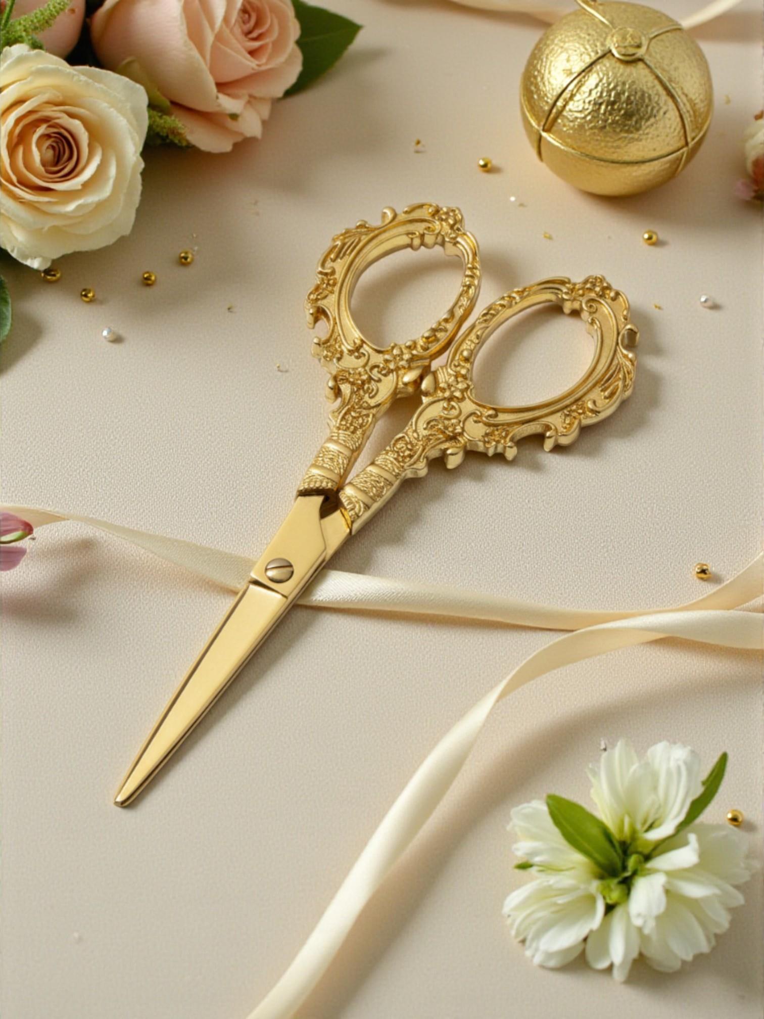 Motifli Söz & Nişan Makası Gold & Gümüş – Metal Kurdela Makası