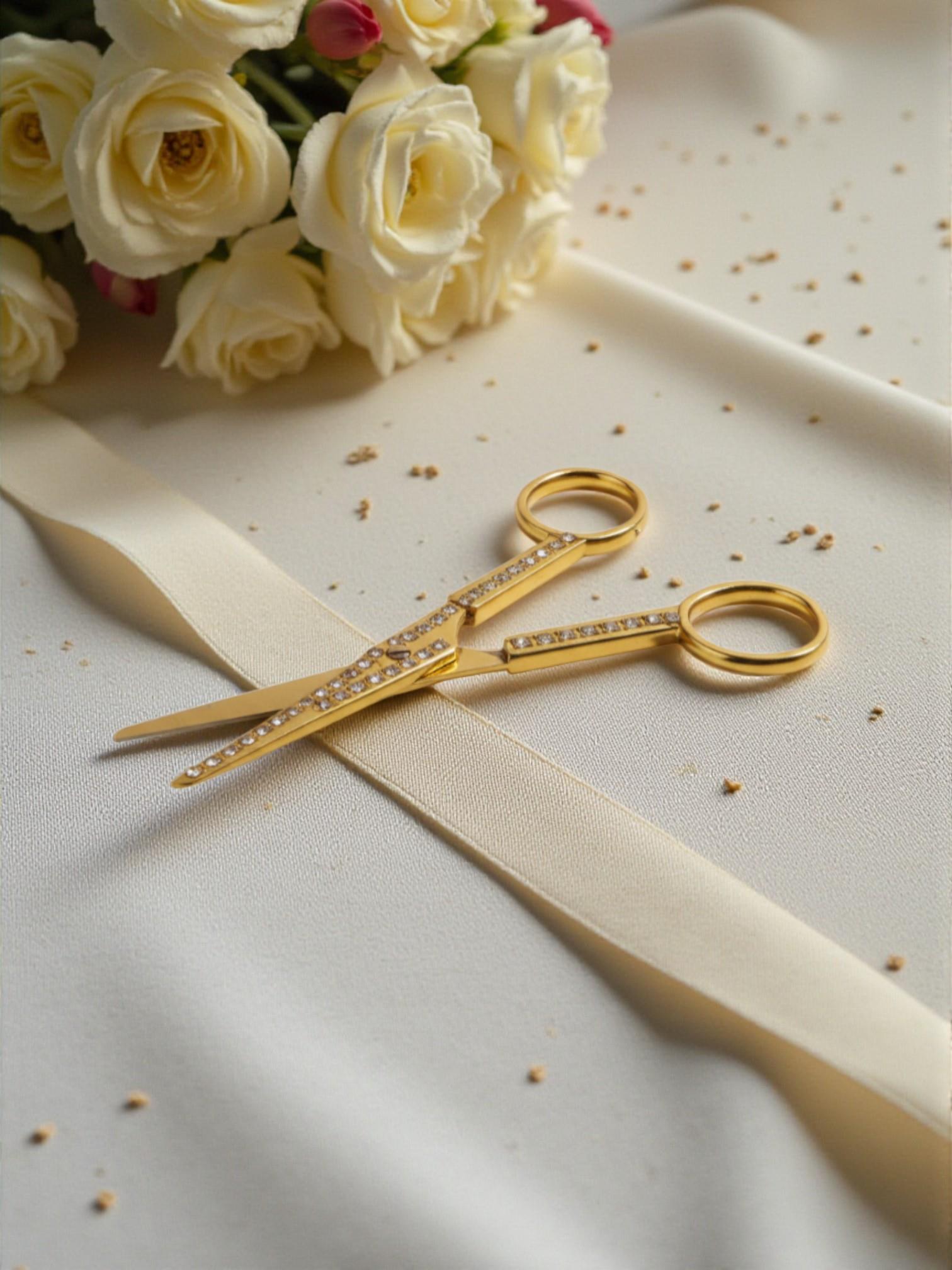 Taşlı Söz & Nişan Makası Gold & Gümüş – Metal Kurdela Kesme Makası