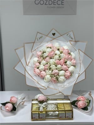 41'li Pembe Krem Şakayık Yapay Çiçek İsteme Seti – 80 Madlen + 2 Anne Çiçekli