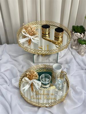 İsimli Baklava Desen Söz Nişan Tepsi Seti Damat Kahve Fincan Takımı