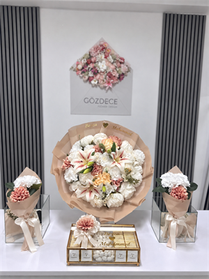 Nude Bloom Vizon Toprak Tonlu Yapay Çiçek Seti | 80 Madlen + 2 Anne Çiçekli