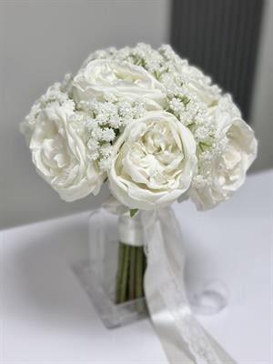 Pearl Peony Gelin Buketi – Beyaz Islak Şakayık Premium Tasarım