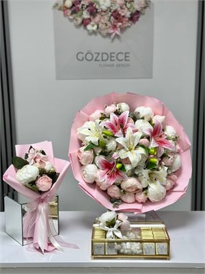 Soft Pembe Krem Tonlu Yapay Çiçek Seti | 80 Madlen + Anne Çiçekli