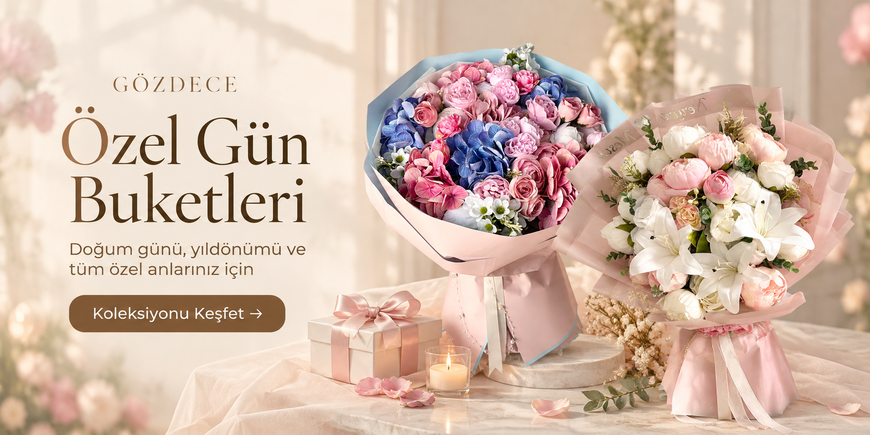 Özel gün buketleri - doğum günü, yıldönümü ve sevgililer günü için yapay çiçek buketleri - Gözdece